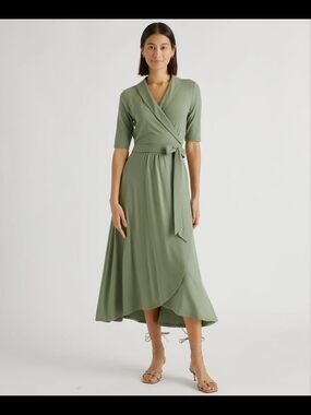 Quince Tencel Jersey Wrap Midi Dress Green